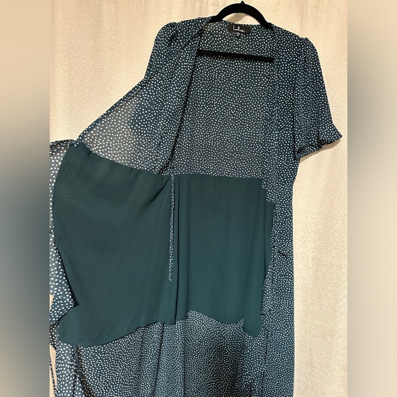 Lulu’s Mystified Forest Green Polka Dot High-Low Wrap Dress - Picture 4 of 8